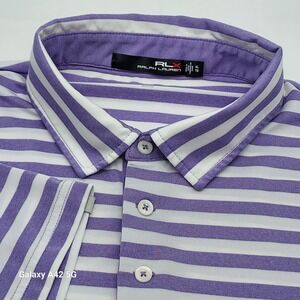 RLX Ralph Lauren Mens Golf Polo Shirt Purple White Stripe XL Wicking